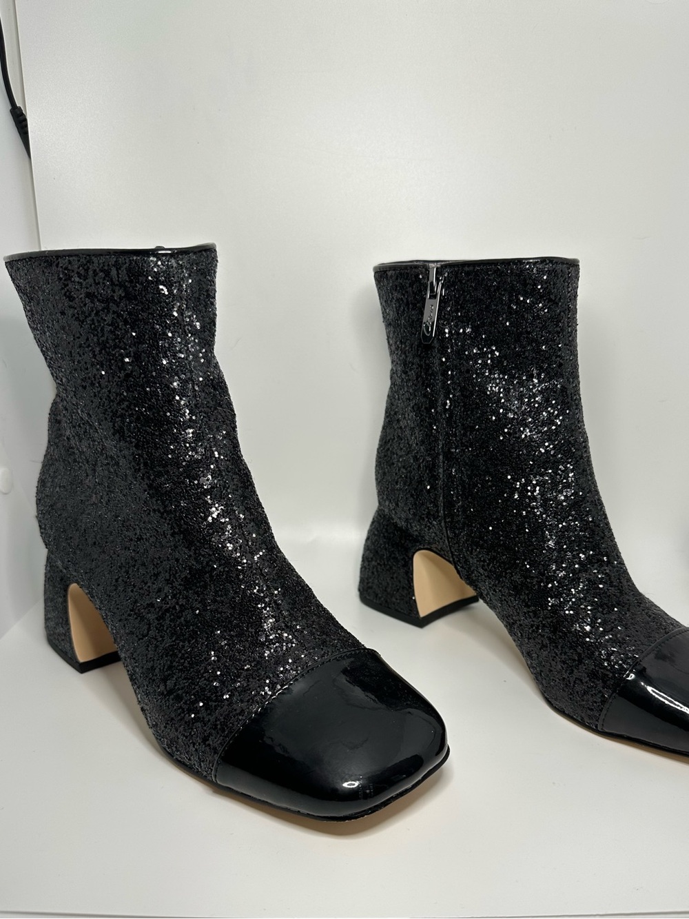 Circus Ny by Sam Edelman Osten Black Sequin Patent Toe Ankle Boots 6